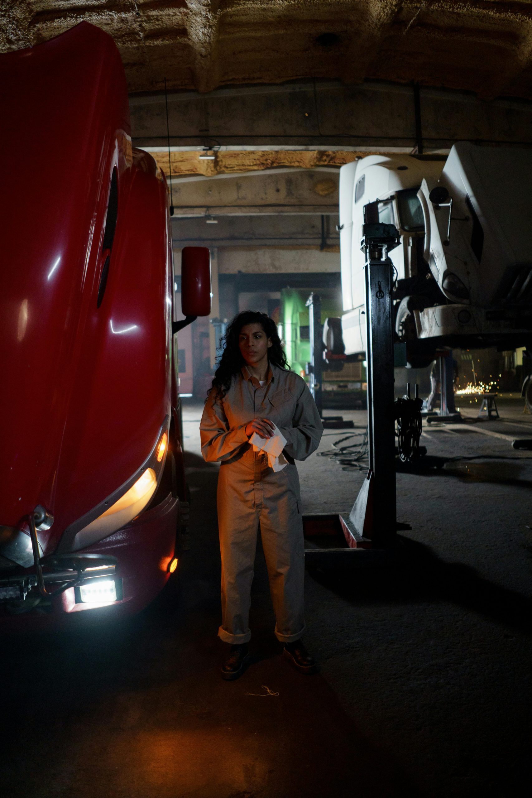 A Woman in Gray Jumpsuit