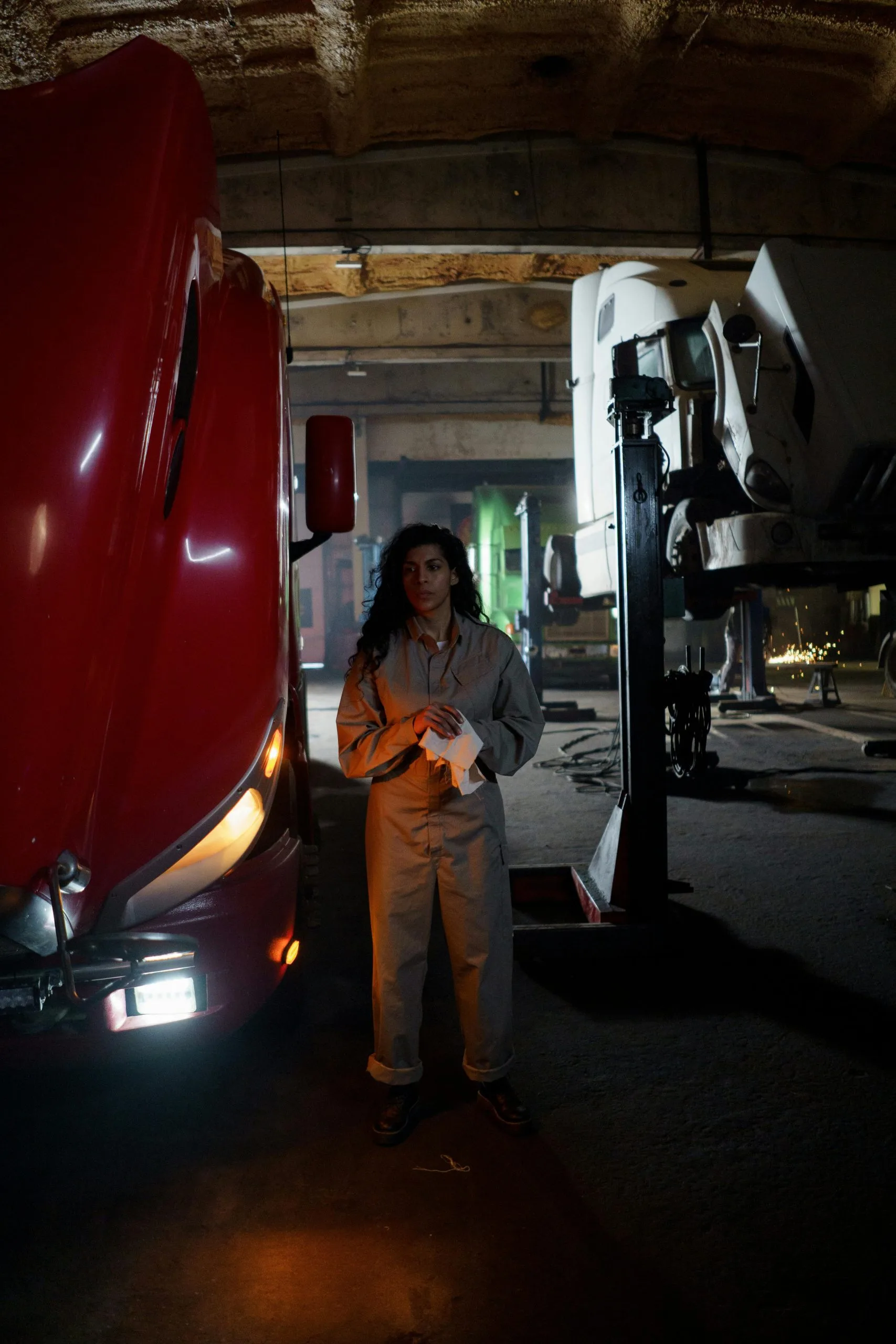 A Woman in Gray Jumpsuit
